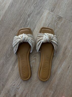 Gianni Bini Tan Slides with Cream Knotted Rope Upper